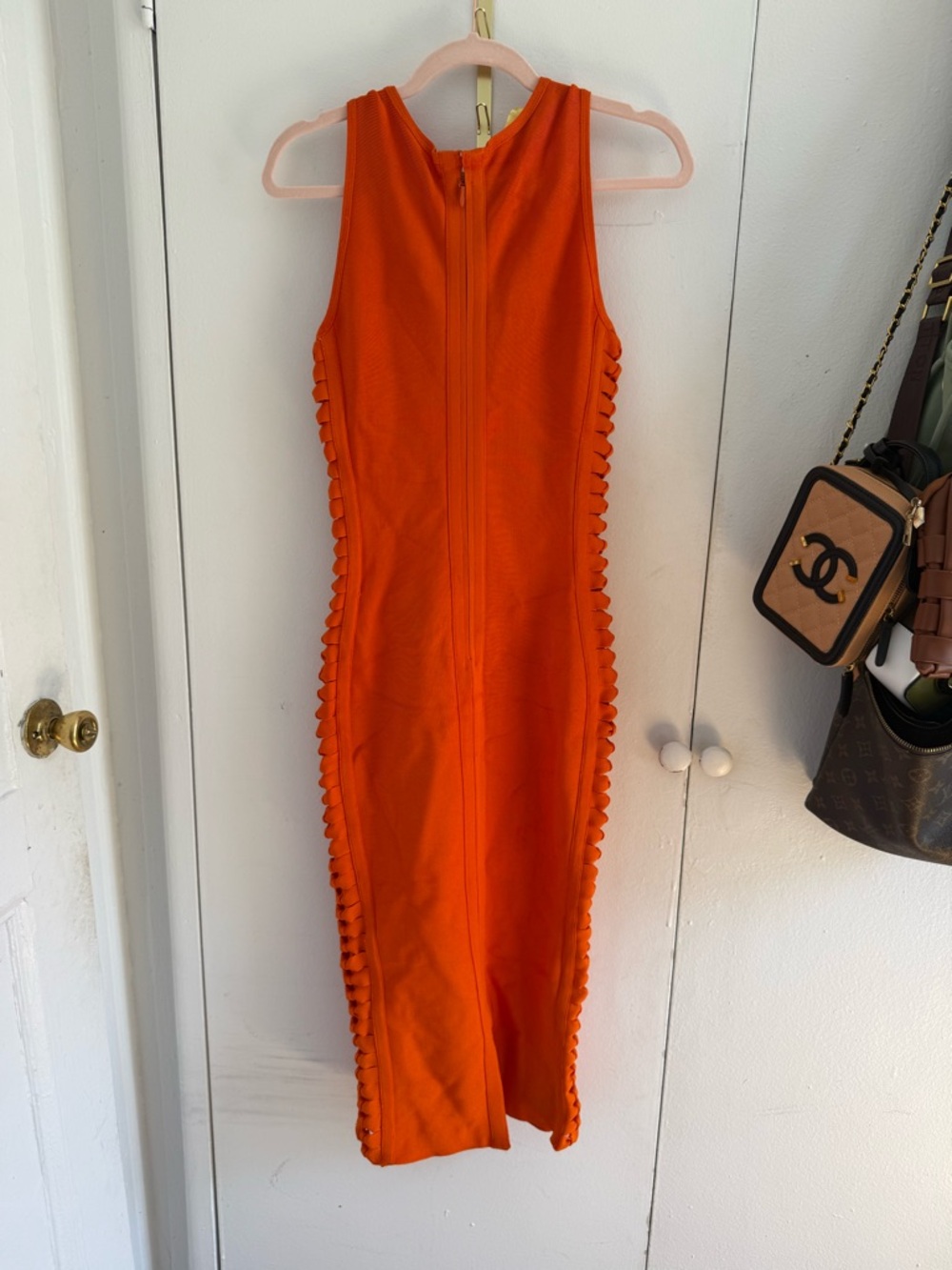 House of London Sleek Orange Bodycon Maxi Dress with Side Detailing